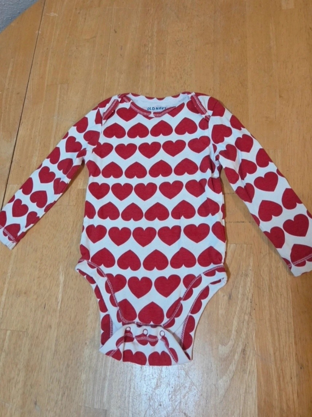 Old Navy White and Red Heart-Print Long-Sleeve One-Piece